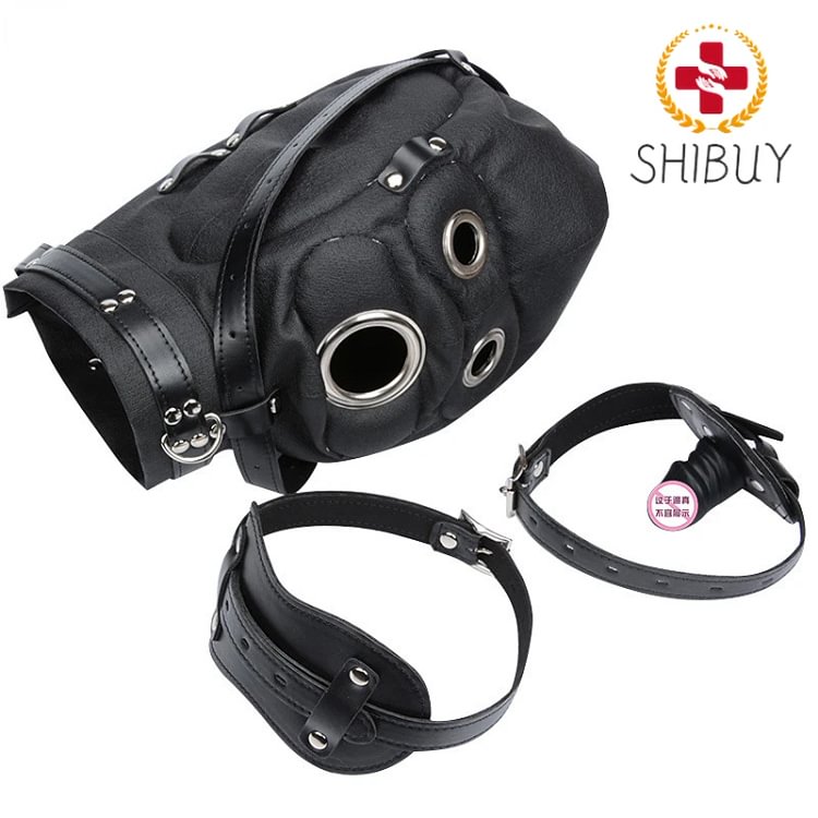 pornhint Pornhint Head Hood Headgear PU Leather Mask Mouth Gag Plug Muzzle Harness Bondage Bondage