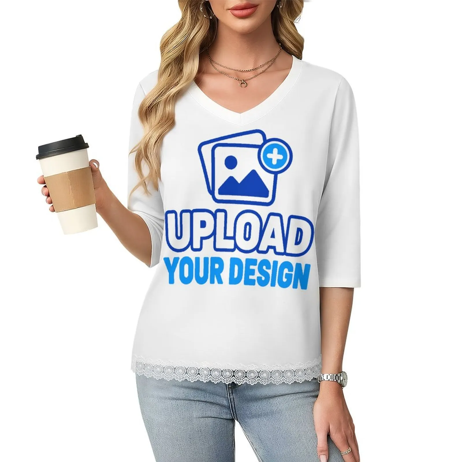 Women's Lace-Trim V-Neck Elbow-Sleeve Top custom product image 8