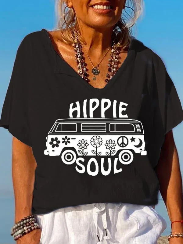 Women's Hippie Soul Casual V-Neck Tee