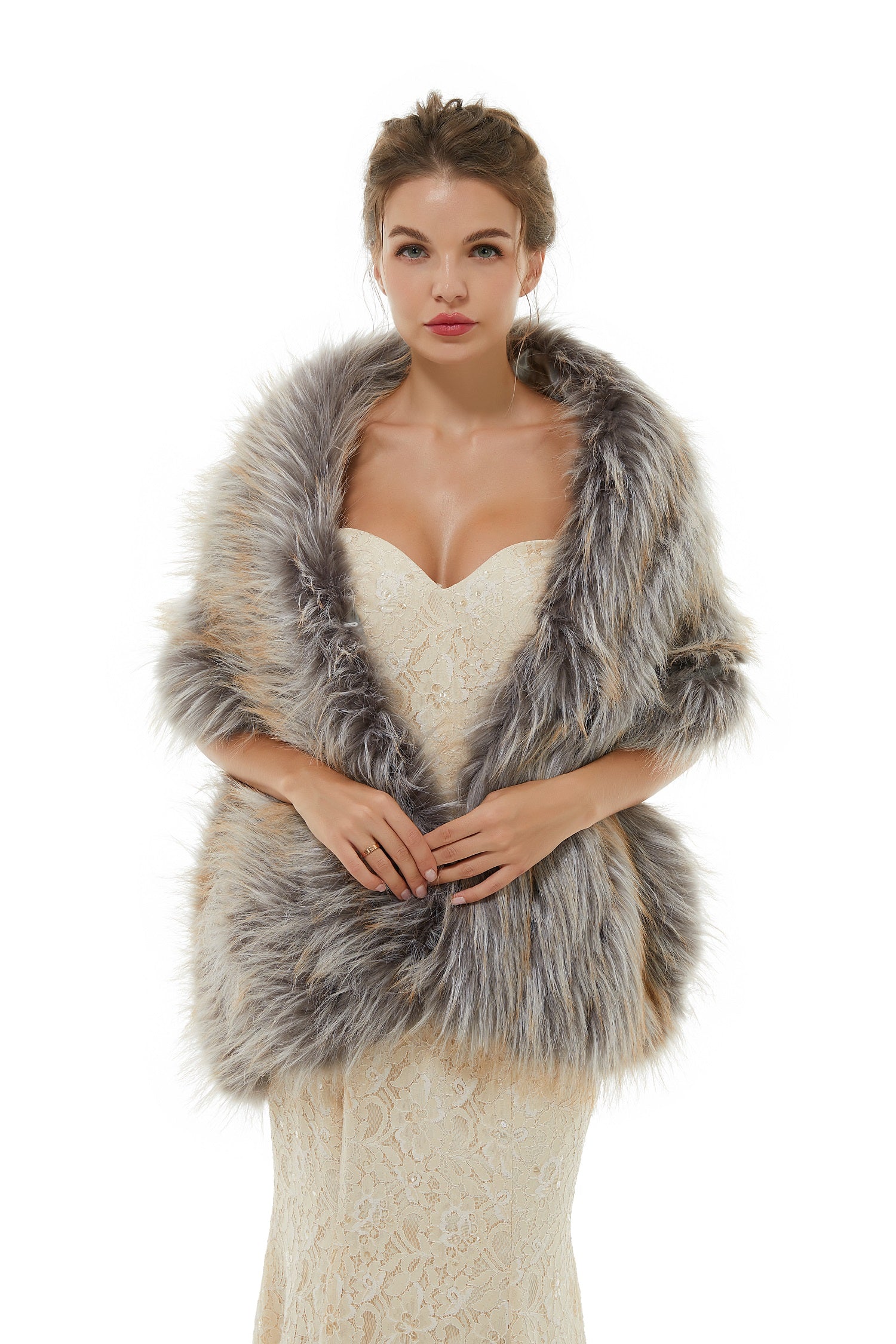 Dresseswow Mix Colored Winter Faux Fur Wedding Wrap