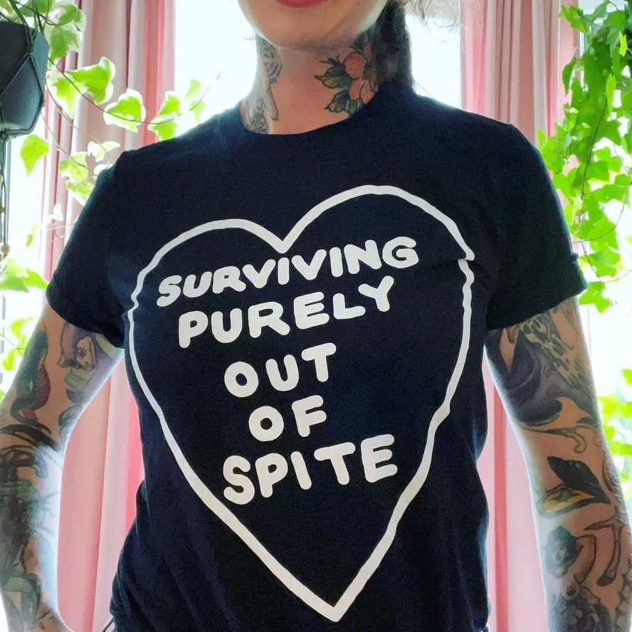 Surviving Purely Out Of Spite Printed Skeleton Women's T-shirt -  