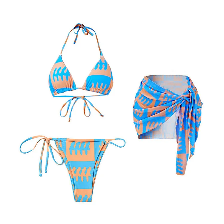 Aprileye Boho Rhapsody Lace-Up Bralette & Hipster Bikini Three-piece Set