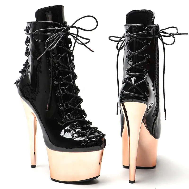 VCshoes 17CM/7inches Patent PU Pole Dancing Shoes High Heel Platform Ankle Boot Pole Dance Boots
