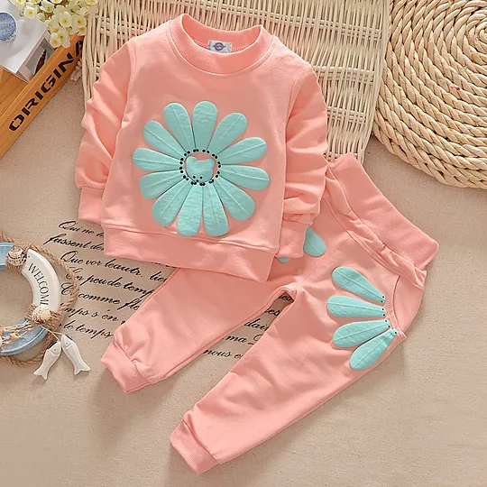 【9M-3Y】2-piece Baby Girl Floral Print Long Sleeve Sweatshirt And Pants Set