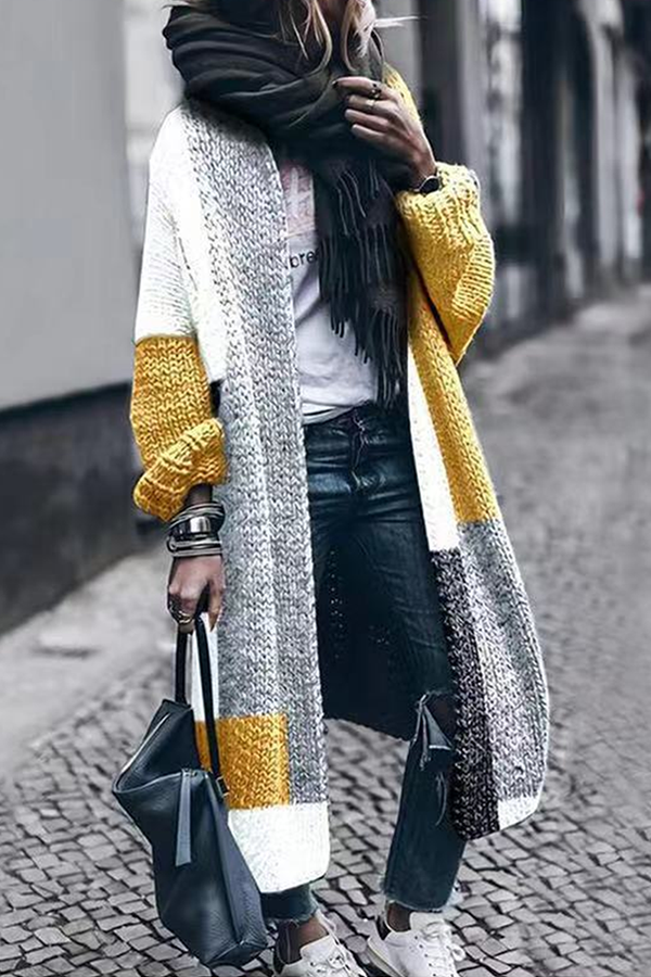 Casual Patchwork Basic Contrast Outerwear Sweater - Life is Beautiful for You - SheChoic