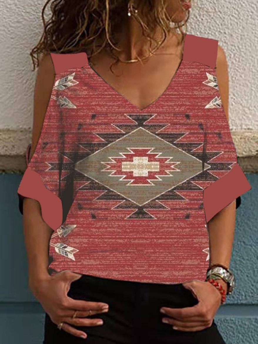 Oversized Off-the-shoulder Mid-sleeve Vintage-print T-shirt - EGEMISS