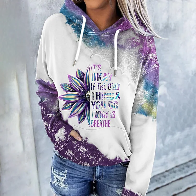 Comstylish It's Okay If The Only Thing You Do Today Is Breathe Sunflower Print Long Sleeve Hoodie