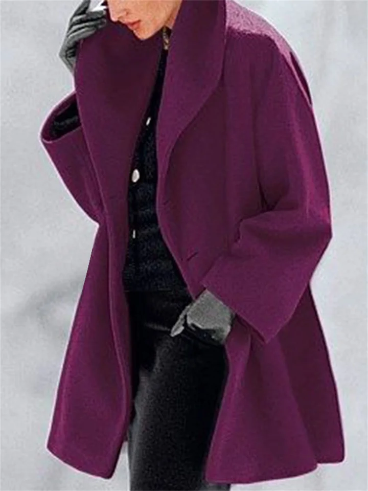 Hot Ladies Fashion Autumn and Winter Coat Multi-color Long-sleeved Lapel Loose Jacket Tweed Temperament Commuter Coat