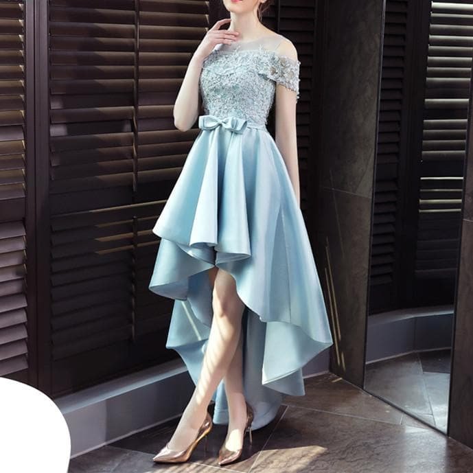 Blue Off Shoulder Flower Lace Dress SP14449
