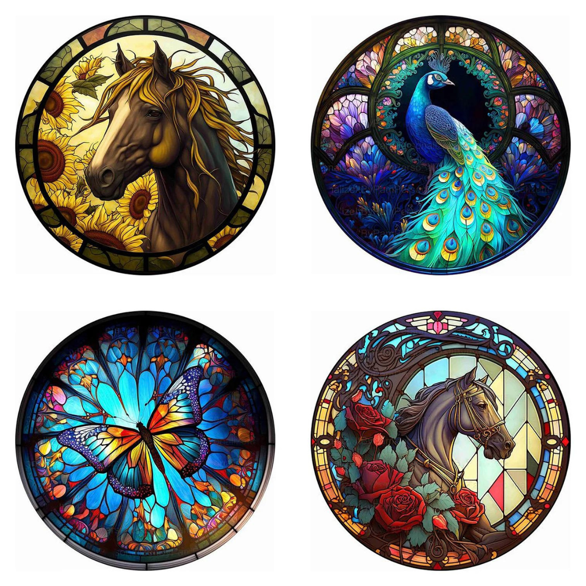 4Pcs Diamond Painting - Full Round - Stained Glass Animal(30*30cm)