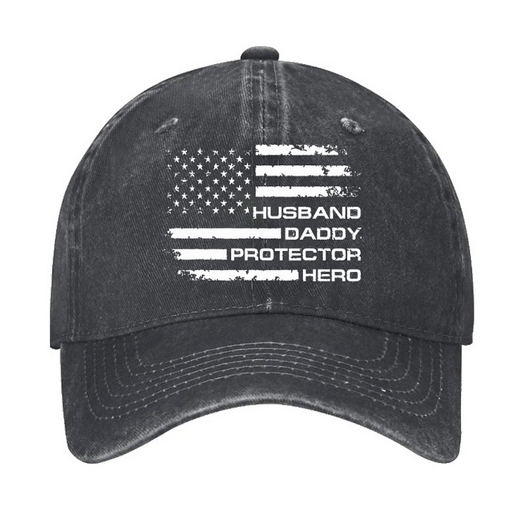 Husband Daddy Protector Hero Fathers Day Camo American Flag Hat