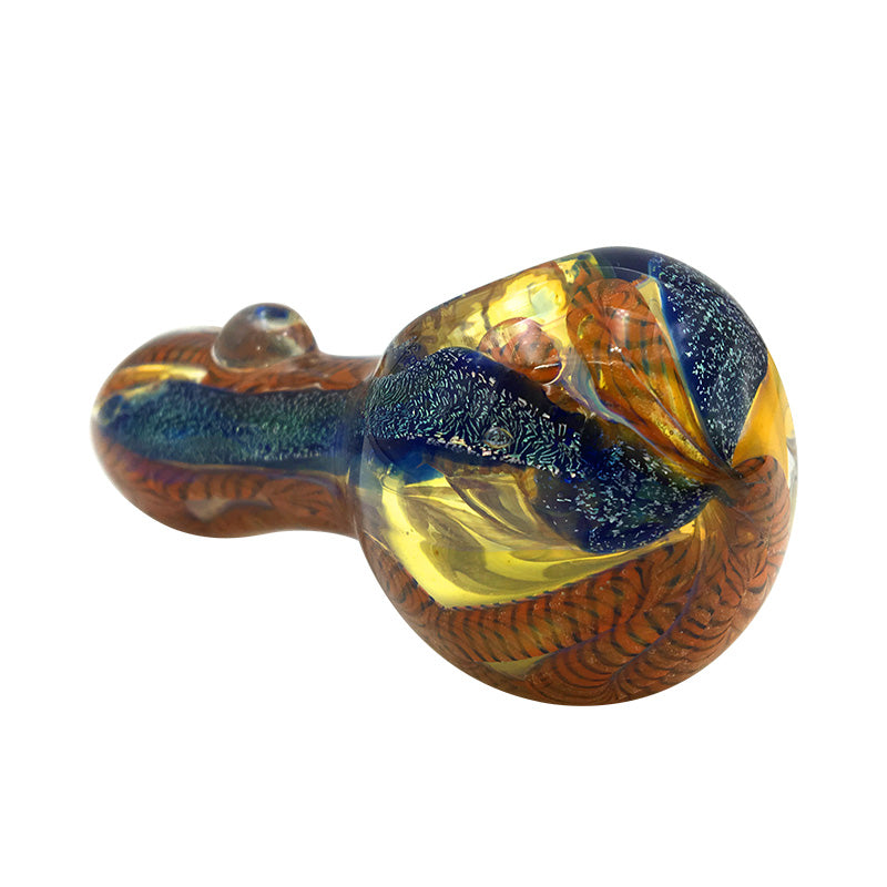 Blue Shimmer Stripes Green Glass Marble Spoon Pipe