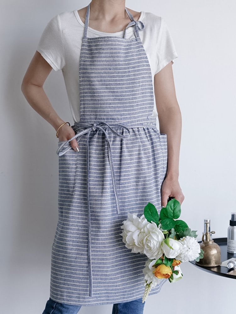 Striped Pleated Utility Apron