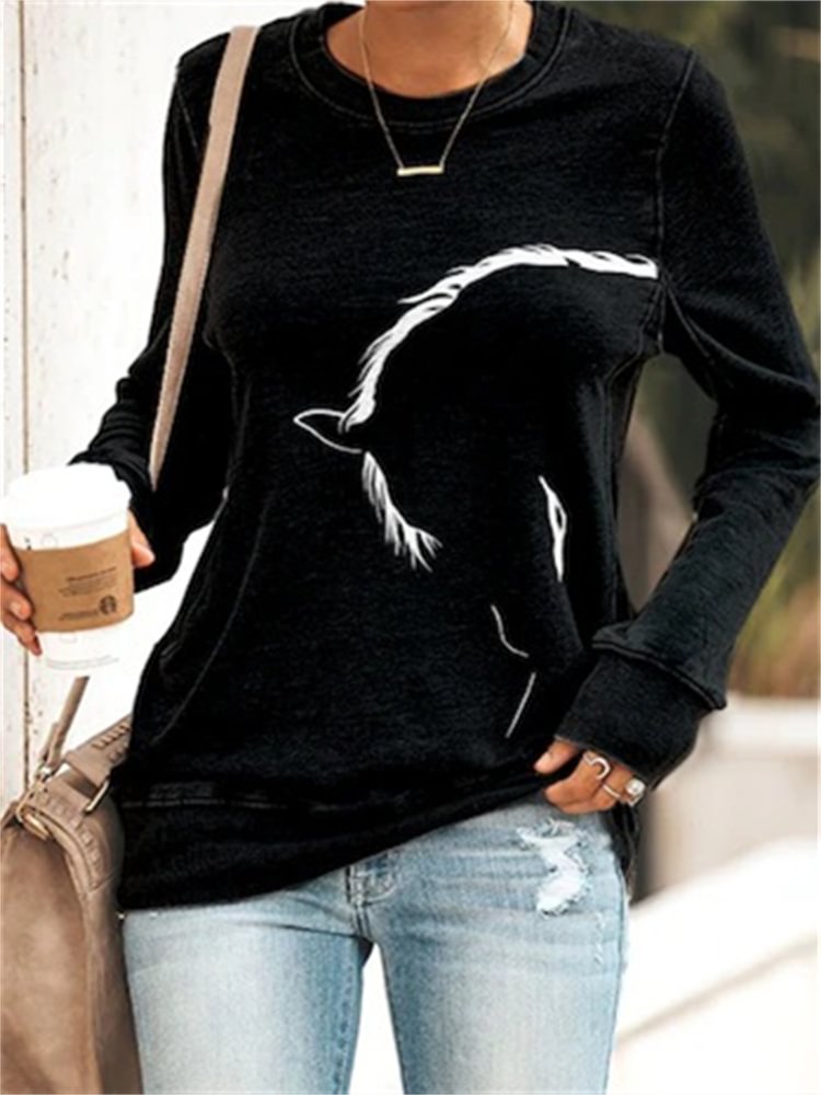 Comstylish Horse Lover Horse Silhouette Graphic Sweatshirt