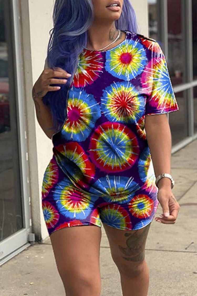 Fashion Tie-Dyed Print Casual Shorts Two-Pieces - BlackFridayBuys