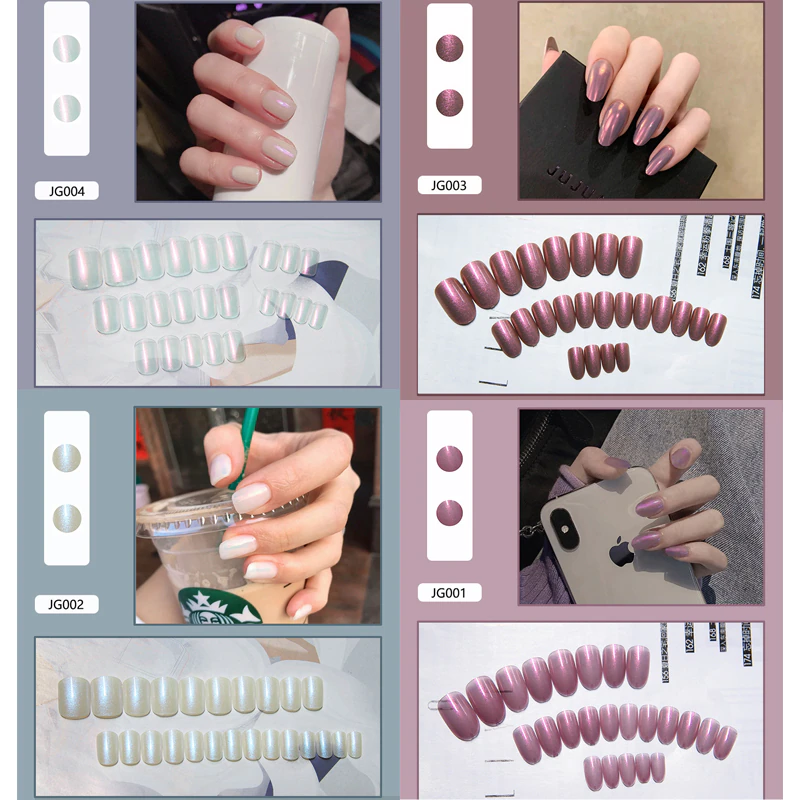 Churchf Short Detachable Fake Nails Oval Square Head Mermaid Pearl