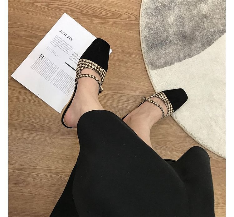 Low Heel Houndstooth Mules E806