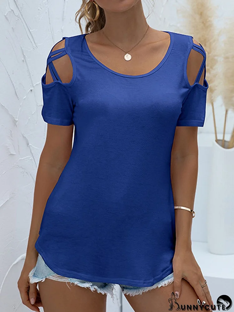 Loose Short Sleeves Hollow Solid Color Round-Neck T-Shirts Tops