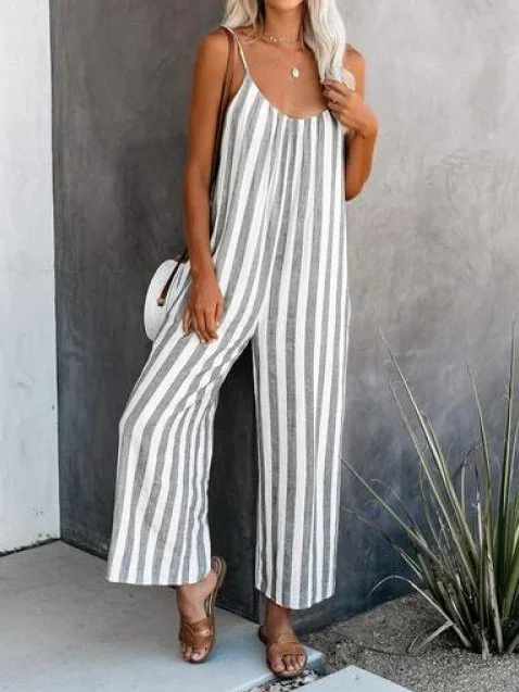 Casual Sleeveless Striped printed Jumpsuits socialshop