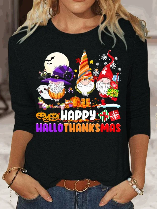 Womens Funny Hallothanksmas Gnome Holiday Top socialshop