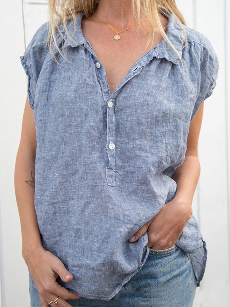 Short-Sleeve 1/2 Button Casual Top
