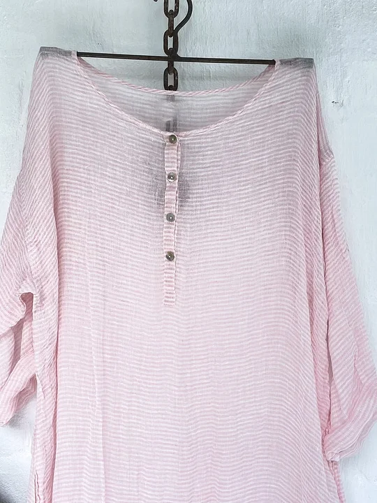 Womens Button Half Sleeve Linen Dress