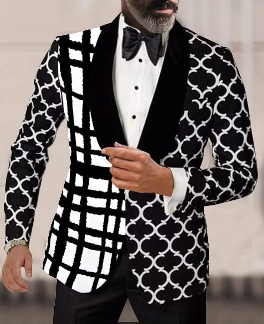 OK Elegant Black & White Multiple Patchwork Lapel Collar Blazer