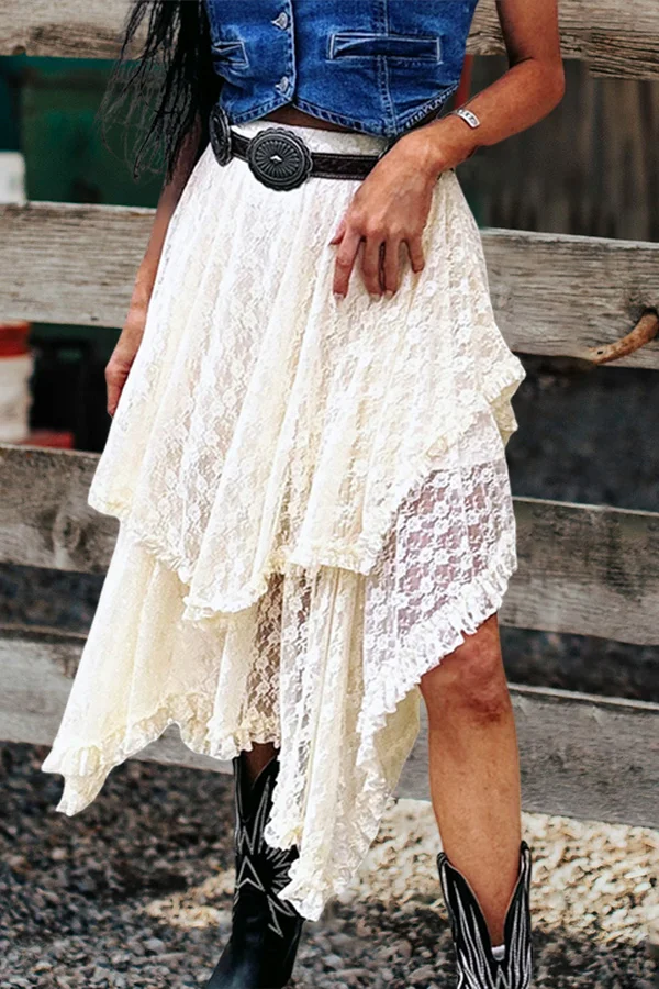 Beautiful Irregular Hem Lace Skirt
