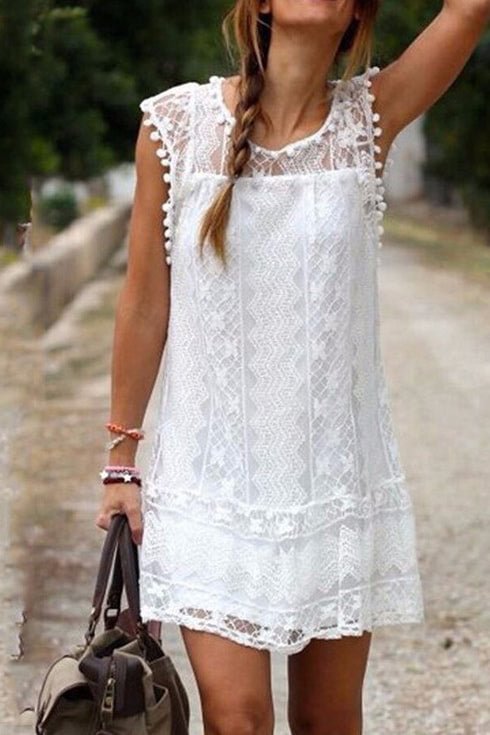 Sleeveless See-Thru Tassel Short Dress - BlackFridayBuys
