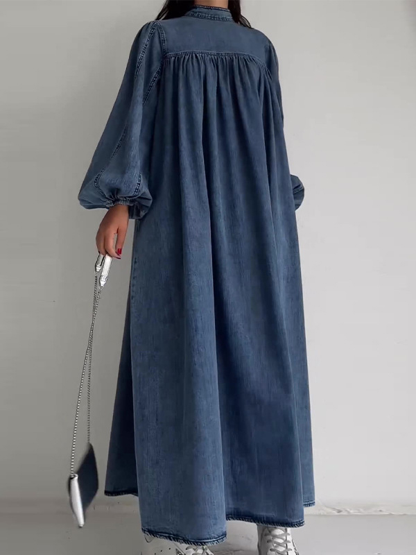 Lantern Sleeve Denim Maxi Dress