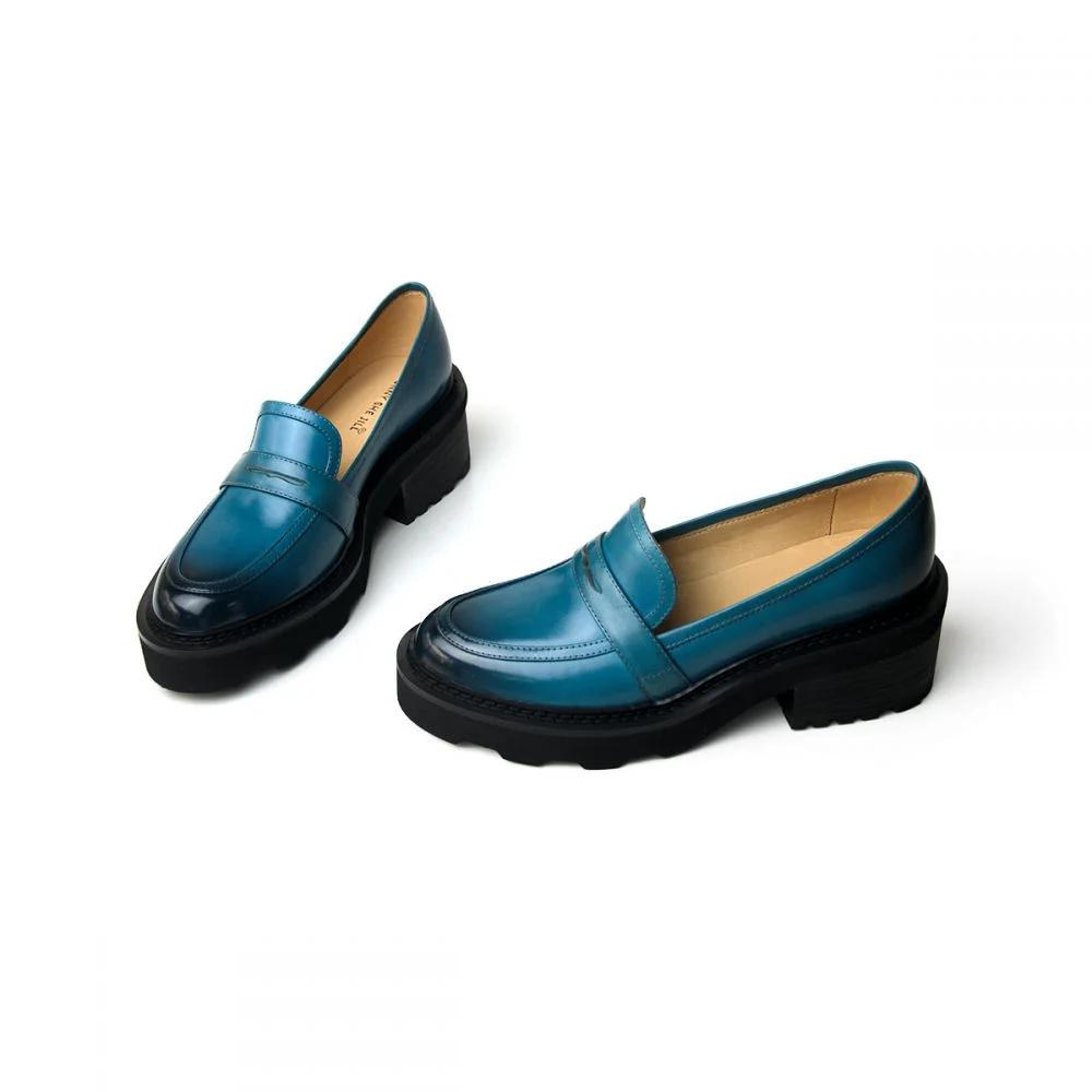 Vintage Slip-On Leather Chunky Loafers for Women Nicepairs