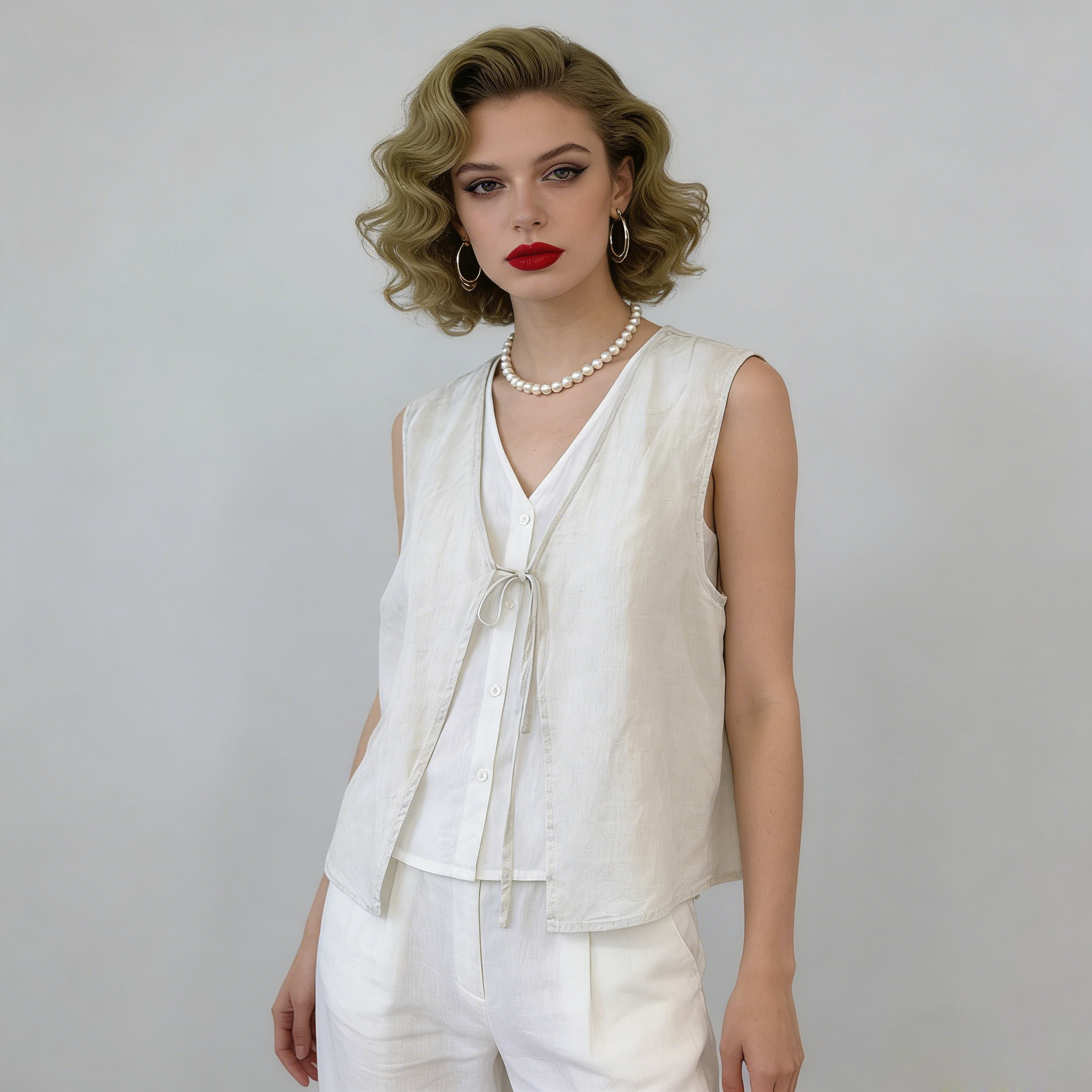 Linen Vest Women 100% Linen V Neck Tie Front Layering Top Breathable REAL SILK LIFE