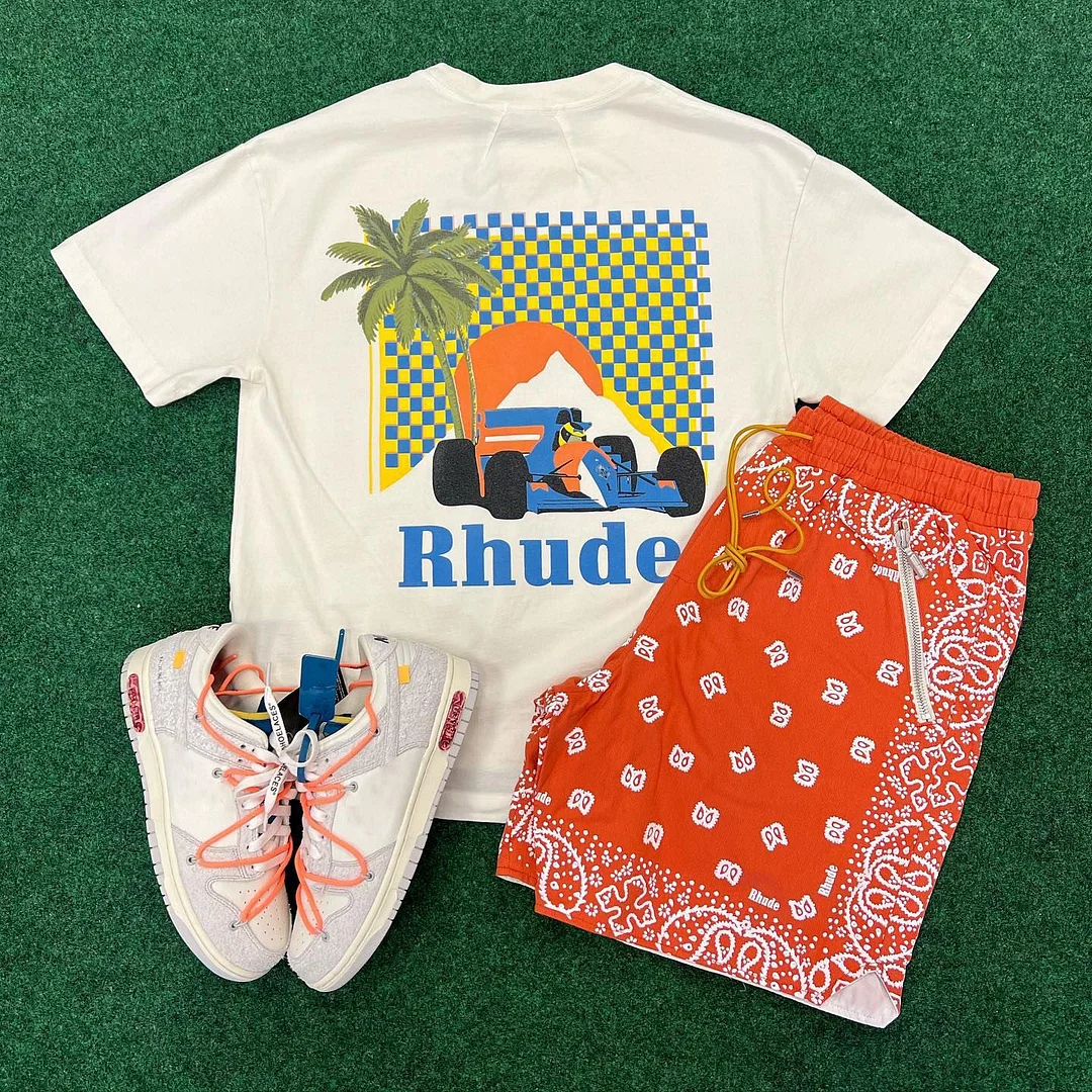 Fashion Rhude Print T-Shirt Shorts Two-Piece Set