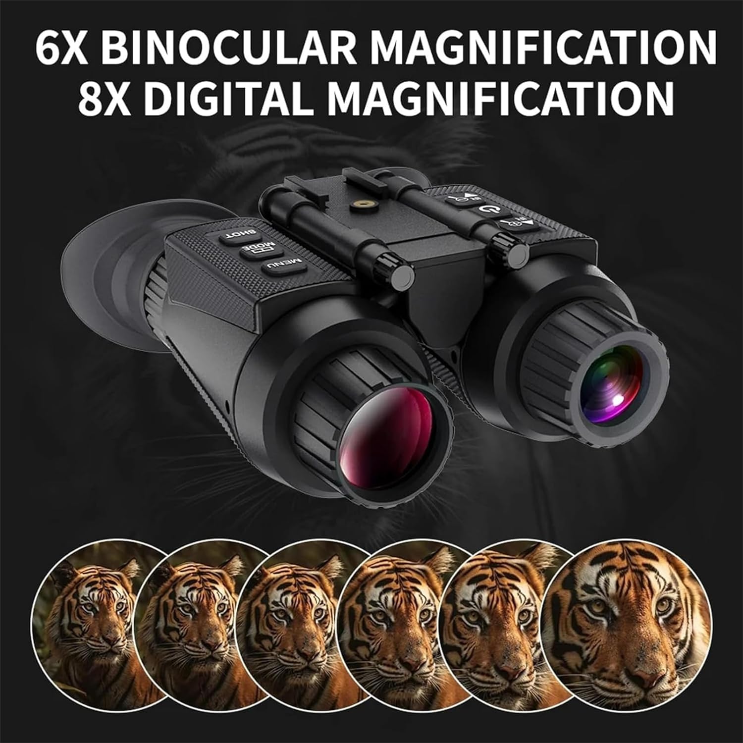 BekinTek Dual Eye 3D View Helmet Mounted Night Vision Binoculars Head Mountable Goggles Rechargeable Optics Telescope IR Full Dark Observing Adjustable Pupil Distance 7x Infrared 8x Digital Zoom 4K Video 36M Photo Independent Diopter Adjust 4 Color Effect 4