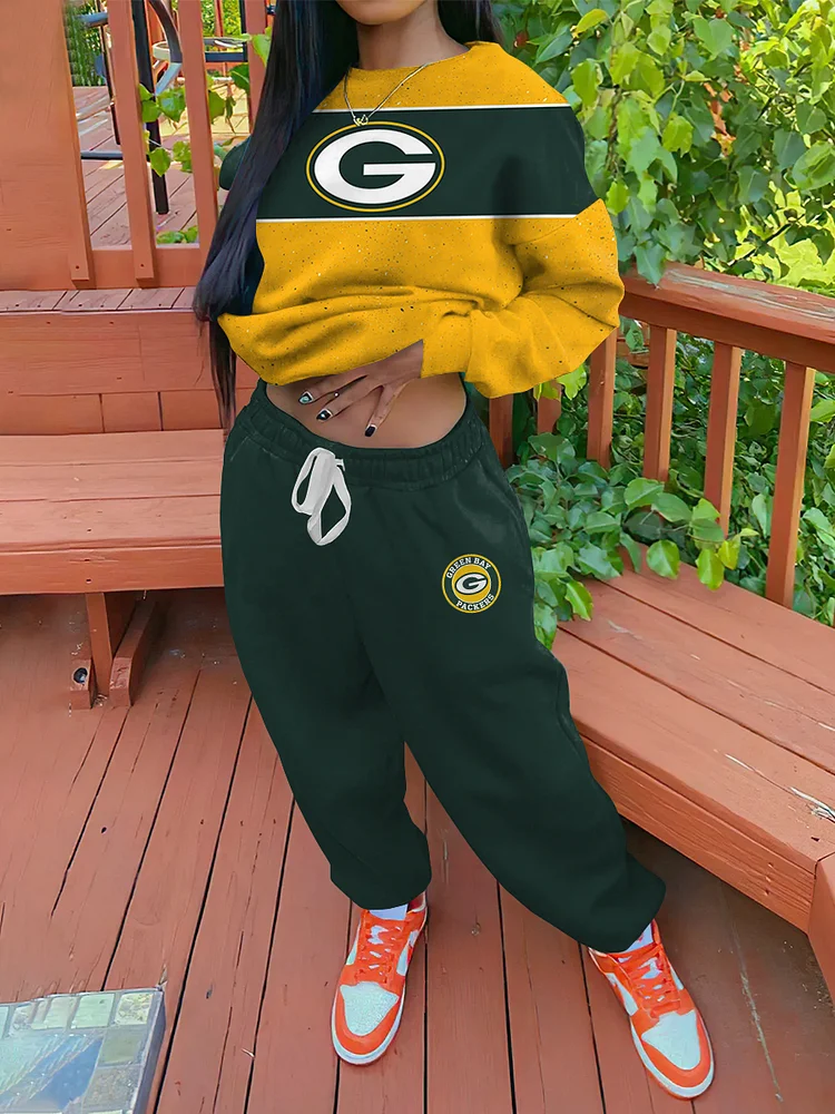 Packers NFL Women's Sports Crew Neck Sweatshirt Sweatpants Two-Piece Set