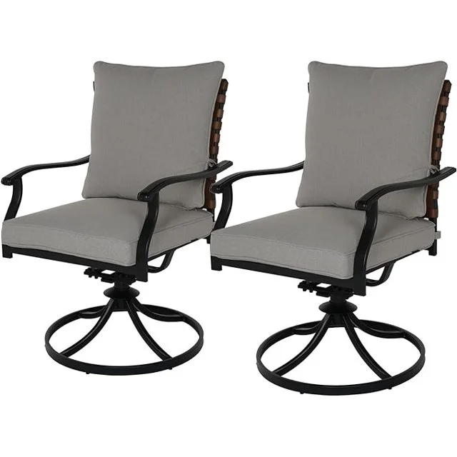 GRAND PATIO 2-Piece Outdoor Dining Chair Set, 2 Steel Leather-Look Wicker 360-Degree Swivel Patio Chair