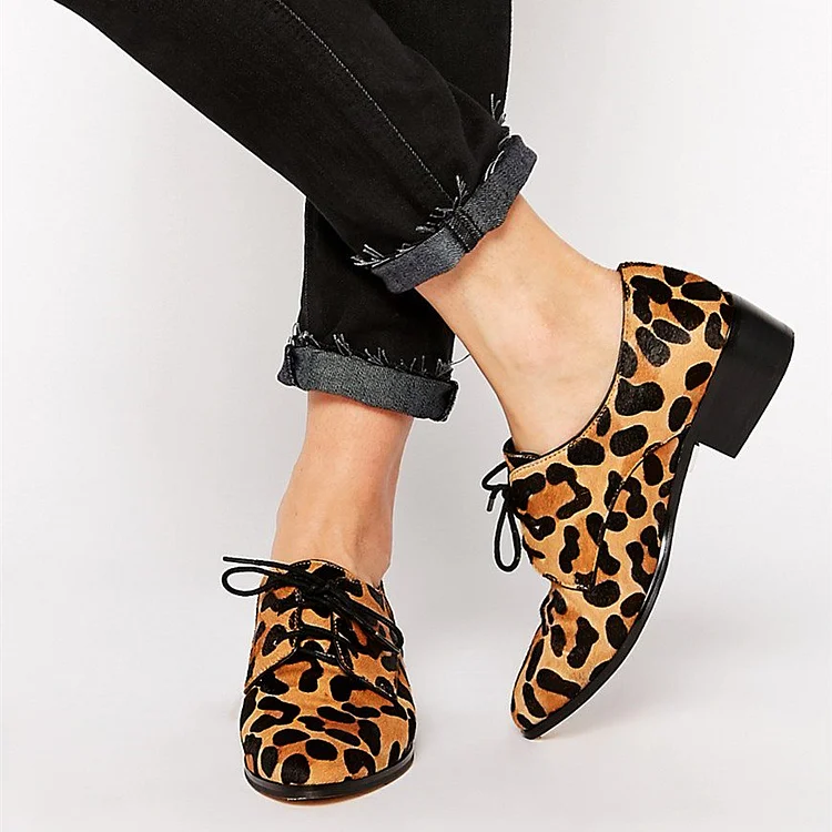 Leopard Print Lace-up Chunky Heel Ankle Boots Vdcoo