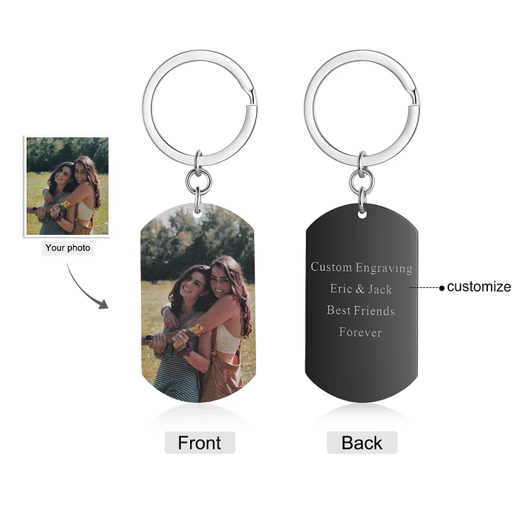 Personalized Photo Keychain Engraved Texts Gifts for Family