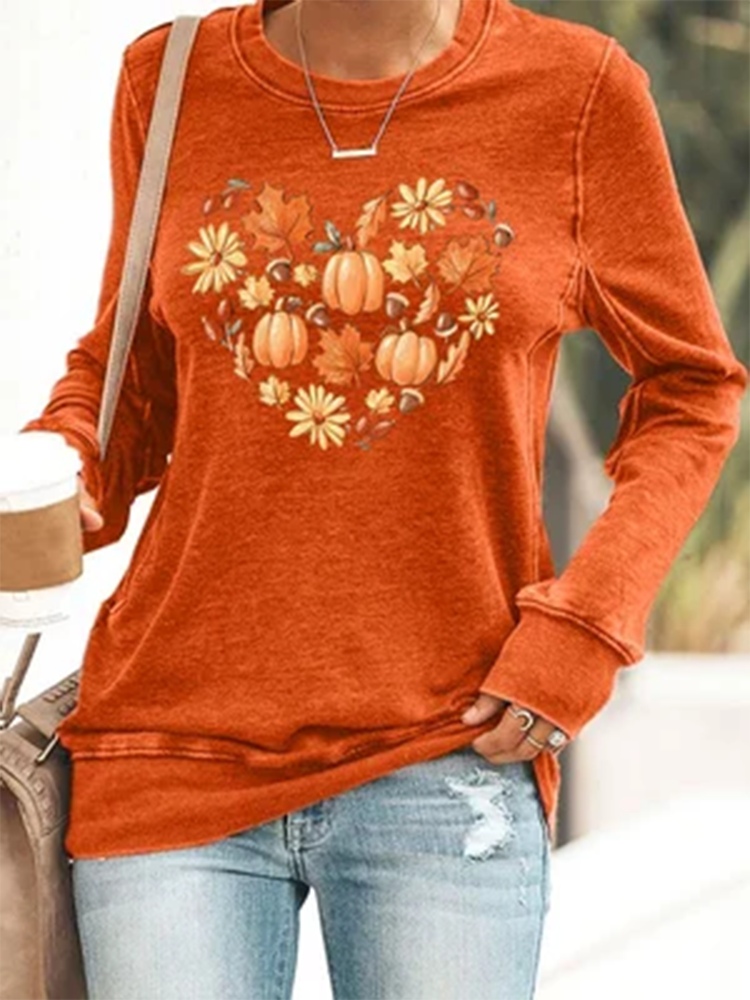 Comstylish Women's Thanksgiving Autumn Leaves Heart Print Sweatshirt