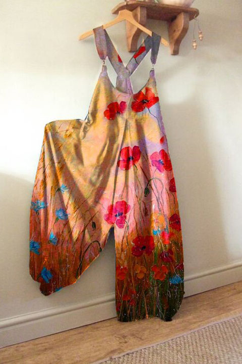 Art oil painting print overalls with overalls