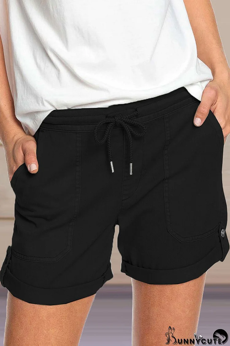 Solid Drawstring Slant Pocket Shorts
