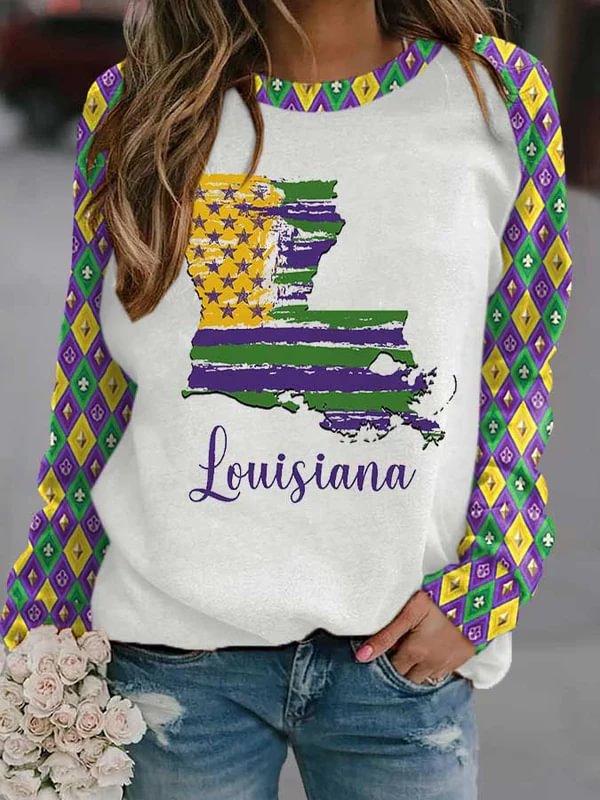 Vintage Mardi Gras Louisiana Print Sweatshirt