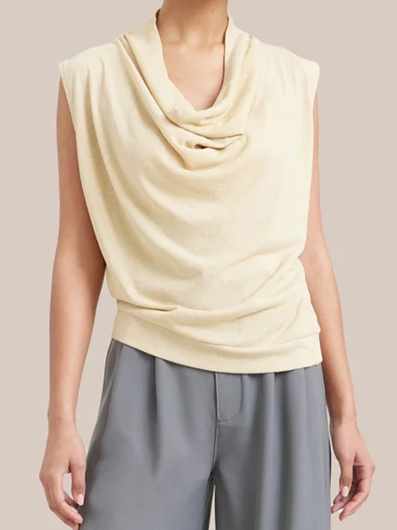 Minimalist Casual Pure Color Heaps Collar Vest Top