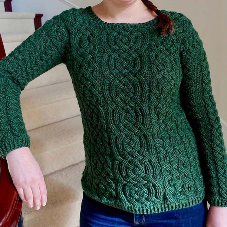Women's Emerald Isle Braided Cable Crochet Irish Celtic Knotted Jacquard Aran Sweater