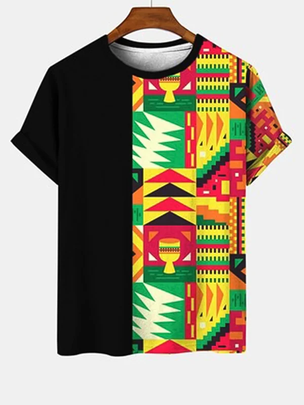 Men's Vintage Multicolor Geometric Print Casual T-Shirt