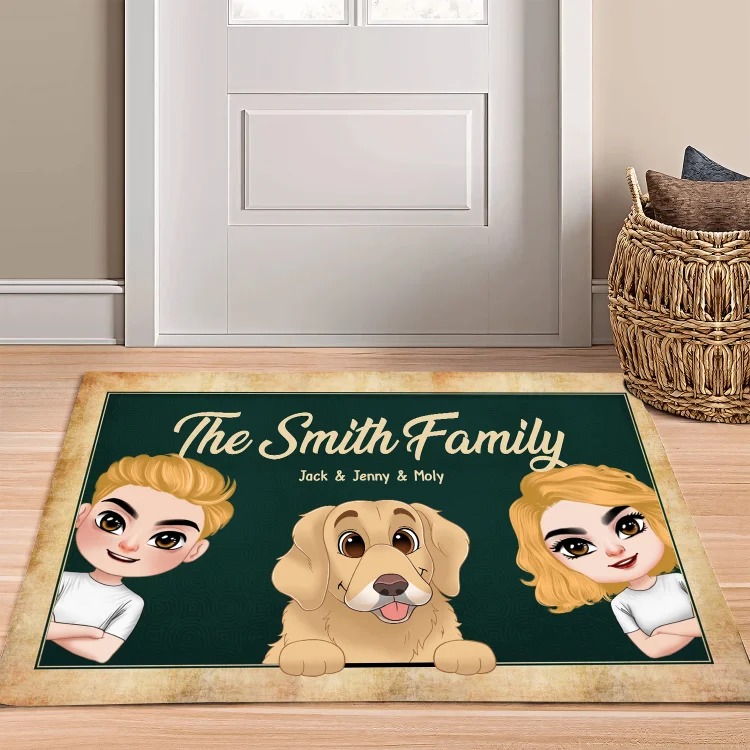 Personalized Couple & Dogs Doormat Customized Text & 3–8 Names Doormat Pets Doormat Gift for Couples