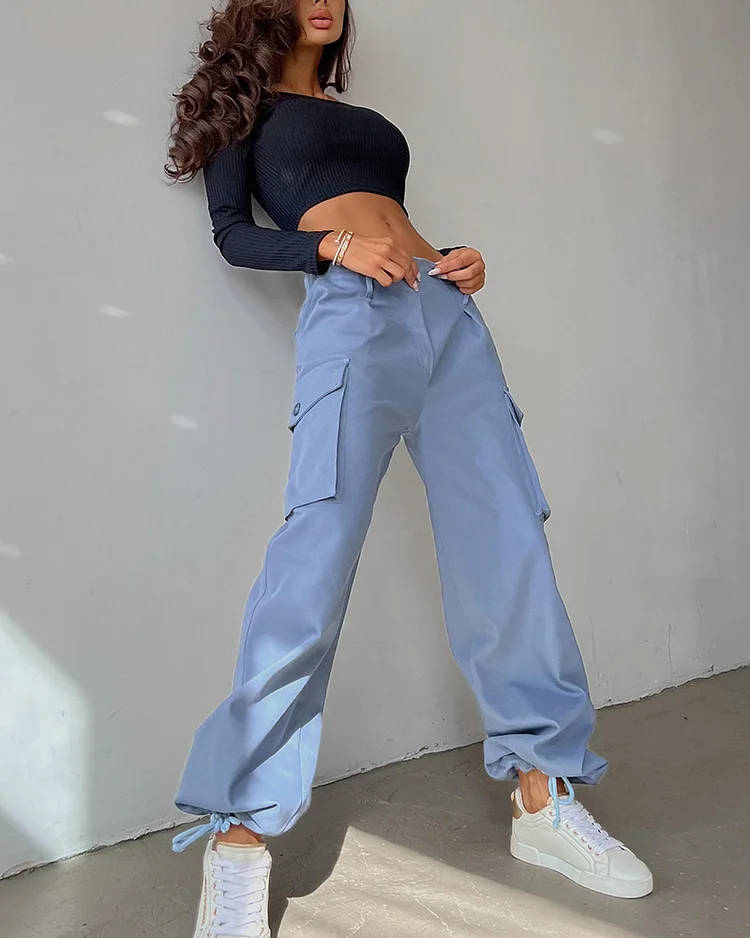 Trendy One-Sleeve Top and Cargo Pants Set
