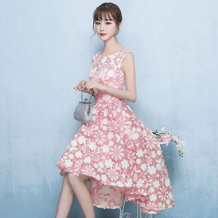 Pink High Low Short Prom Dress, Champagne Evening Dress SP15825
