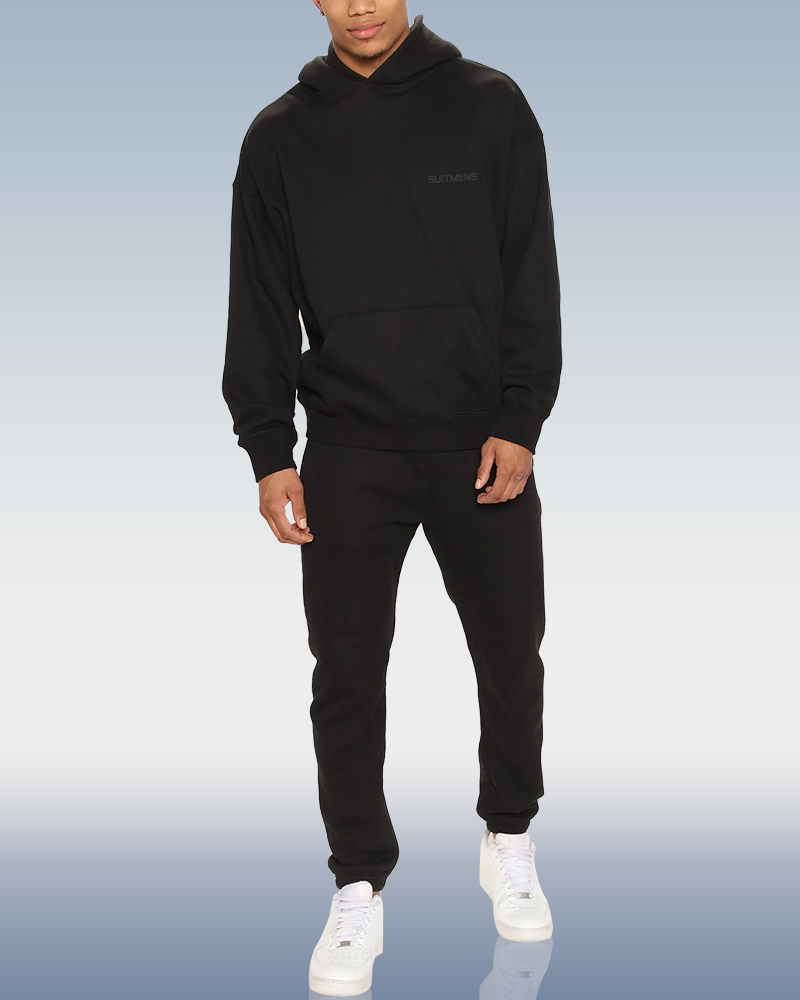 White Black Men Hoodies Set Two Piece Patchwork Hoodie Pant Male Suit main image 1