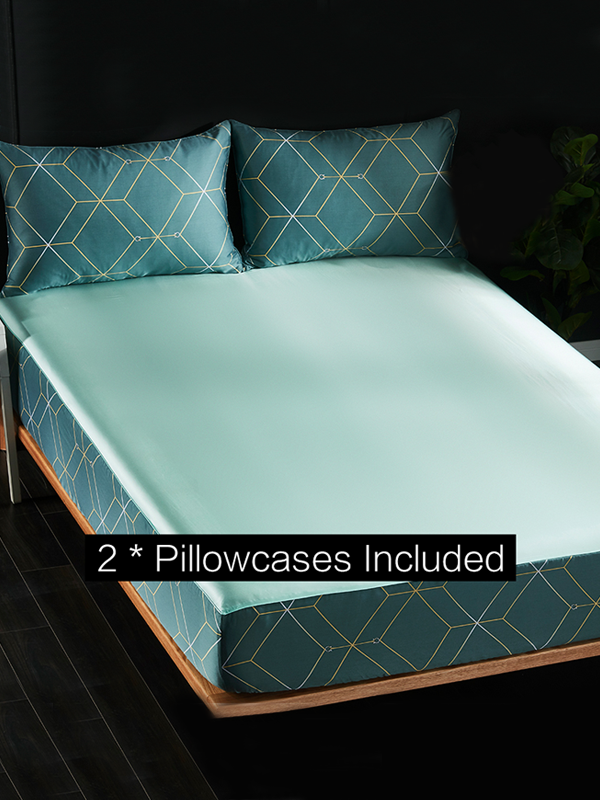 19 Momme Cyan Single Side Mulberry Silk Fitted Sheet& Pillowcase Set AU REAL SILK LIFE